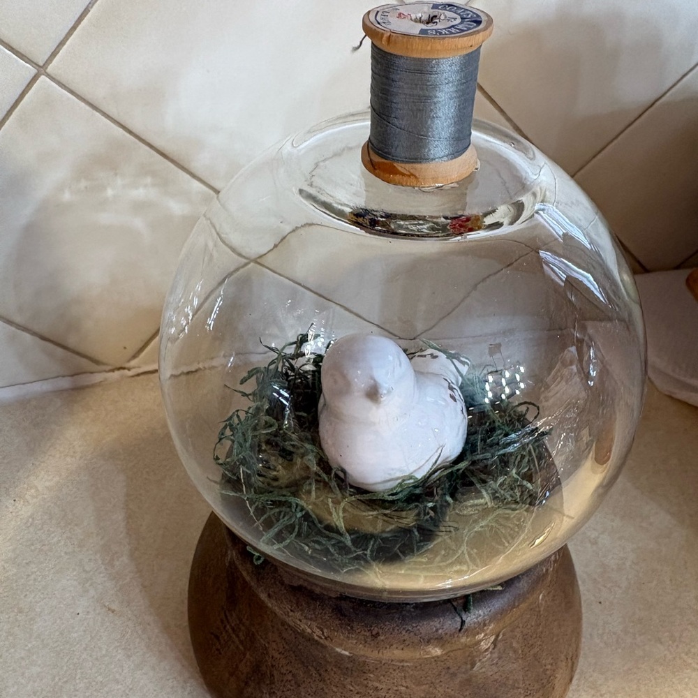 Glass Globe with Bird and Thread Decor
